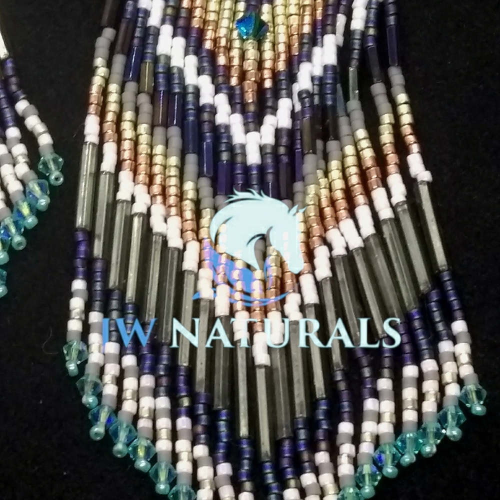 ⭐HP⭐ Beaded Handmade Long Fringe Earrings Peacock - Picture 4 of 8